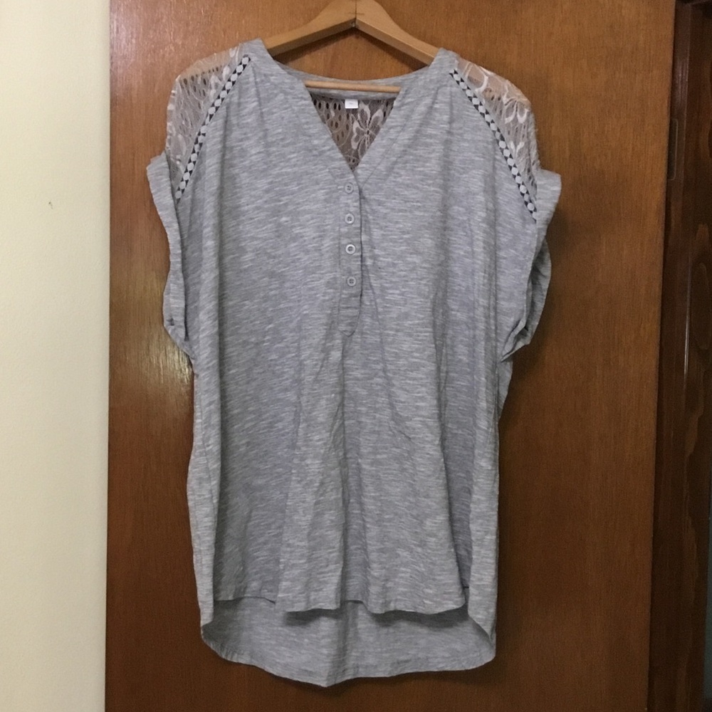 Gray Lace Sleeve Women's Top